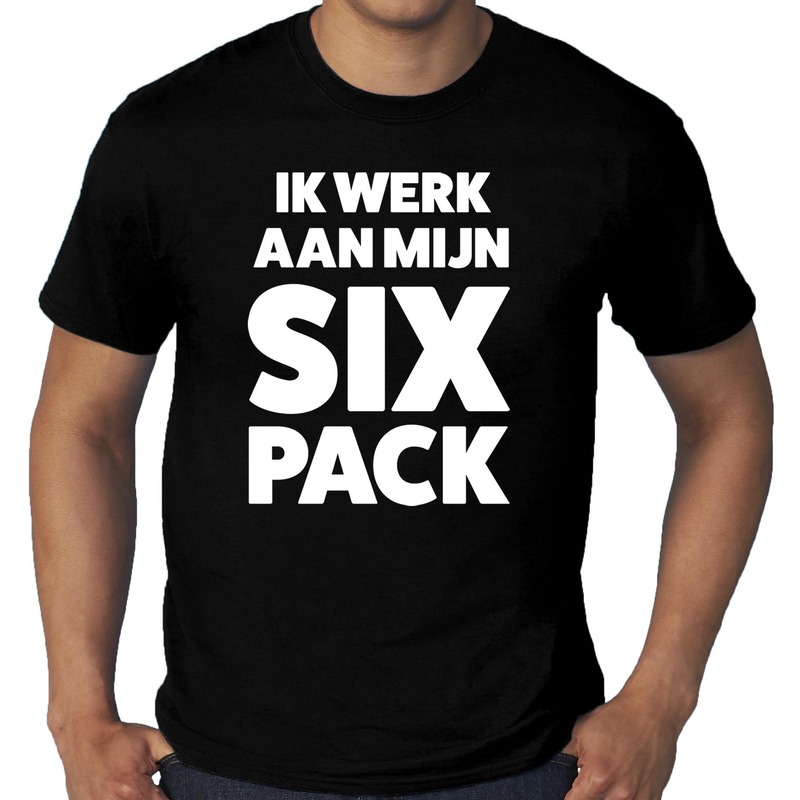 Ik werk aan mijn SIX Pack tekst t-shirt zwart heren - heren shirt Ik werk aan mijn SIX Pack - zwart kleding Top Merken Winkel